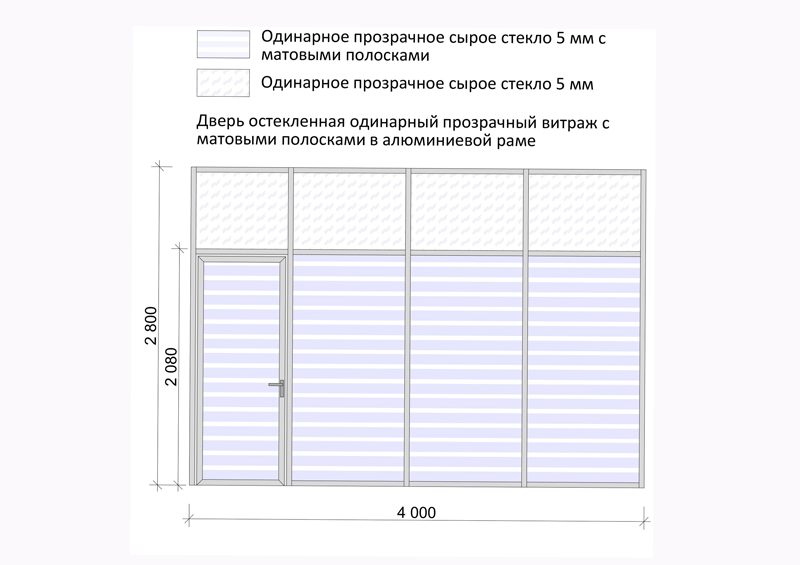 Стеклянная офисная перегородка с полосками (Система Квадро)
