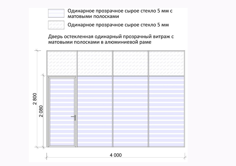 Стеклянная офисная перегородка с полосками (Система Лайт)