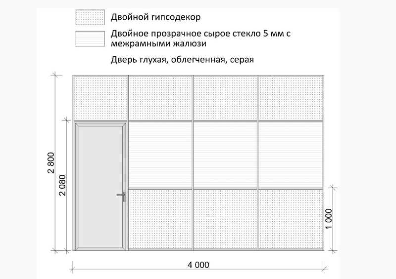 Комбинированная офисная перегородка с жалюзи (Система Лайт)