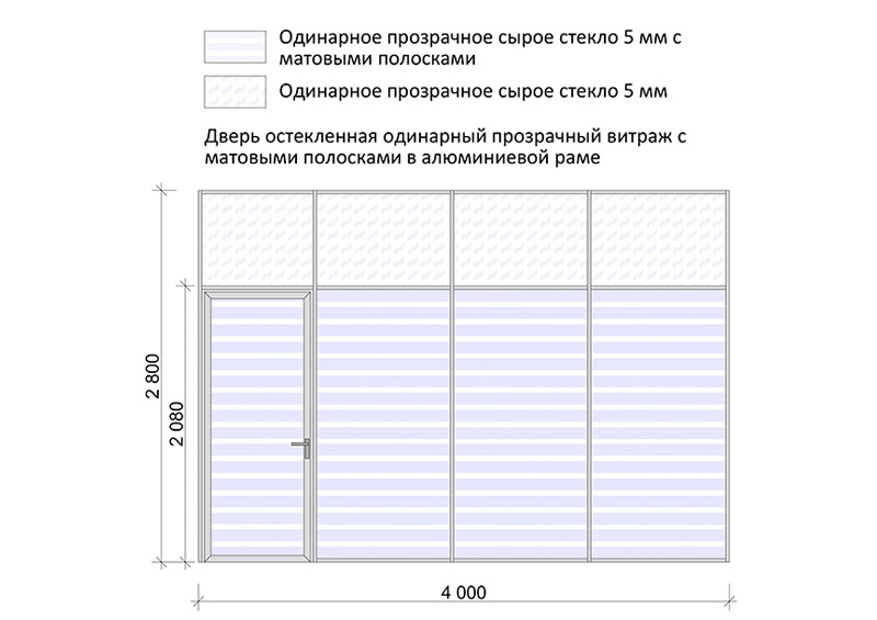 Стеклянная офисная перегородка с полосками (Система Стандарт)