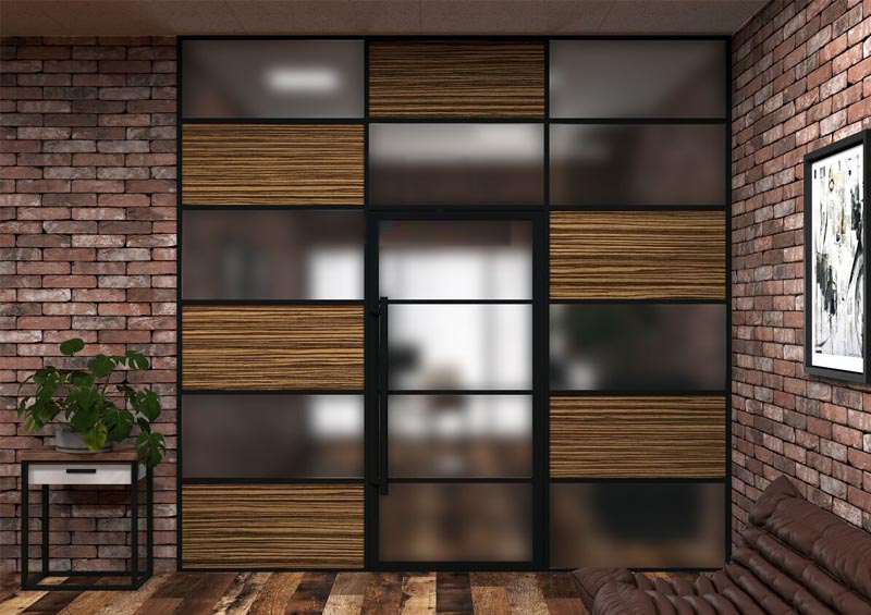 Перегородка в стиле ЛОФТ со стеклом и ЛДСП (Система Люкс)